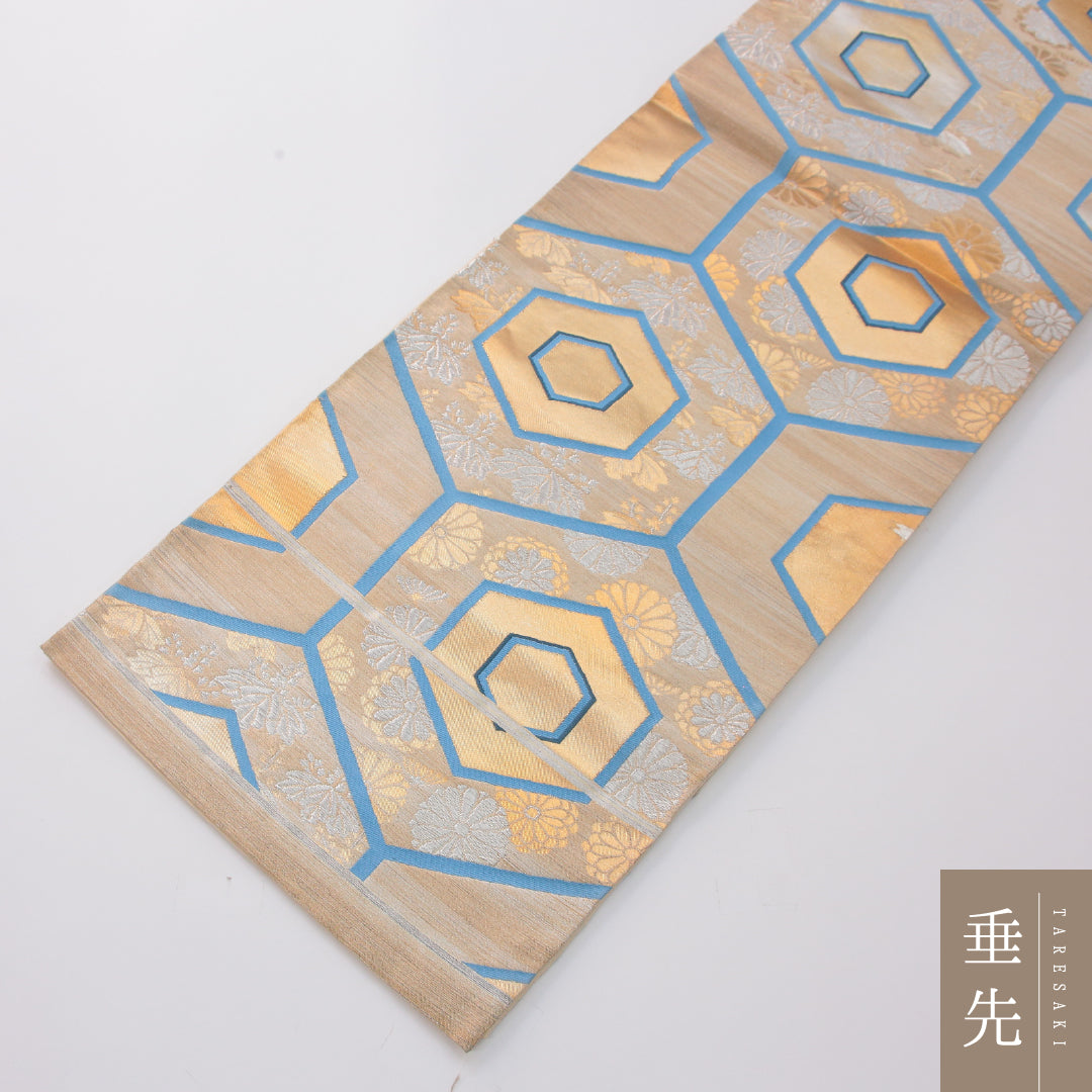 袋帯 帯丈438cm フォーマル 六通 Aランク 正絹 亀甲 金系 1223-02313