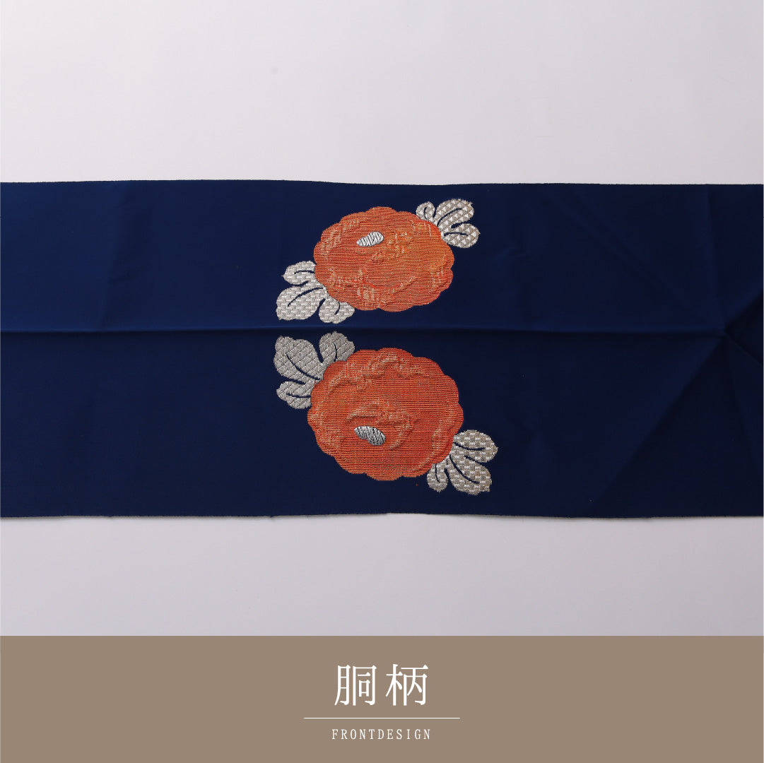 八寸名古屋帯 帯丈354cm いづくら帯 カジュアル 松葉仕立て ポイント柄 Sランク 正絹 ふくれ織 菊 青系 1224-03239