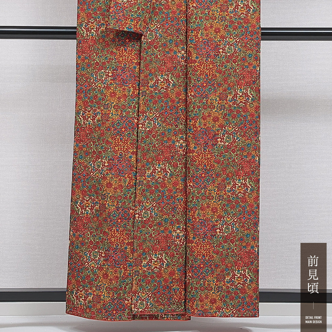 洗える着物 小紋 袷 身丈157cm 裄丈67cm ポリエステル Sランク インフォーマル 広衿 Mサイズ 更紗柄 多色系 RP 1221-16431