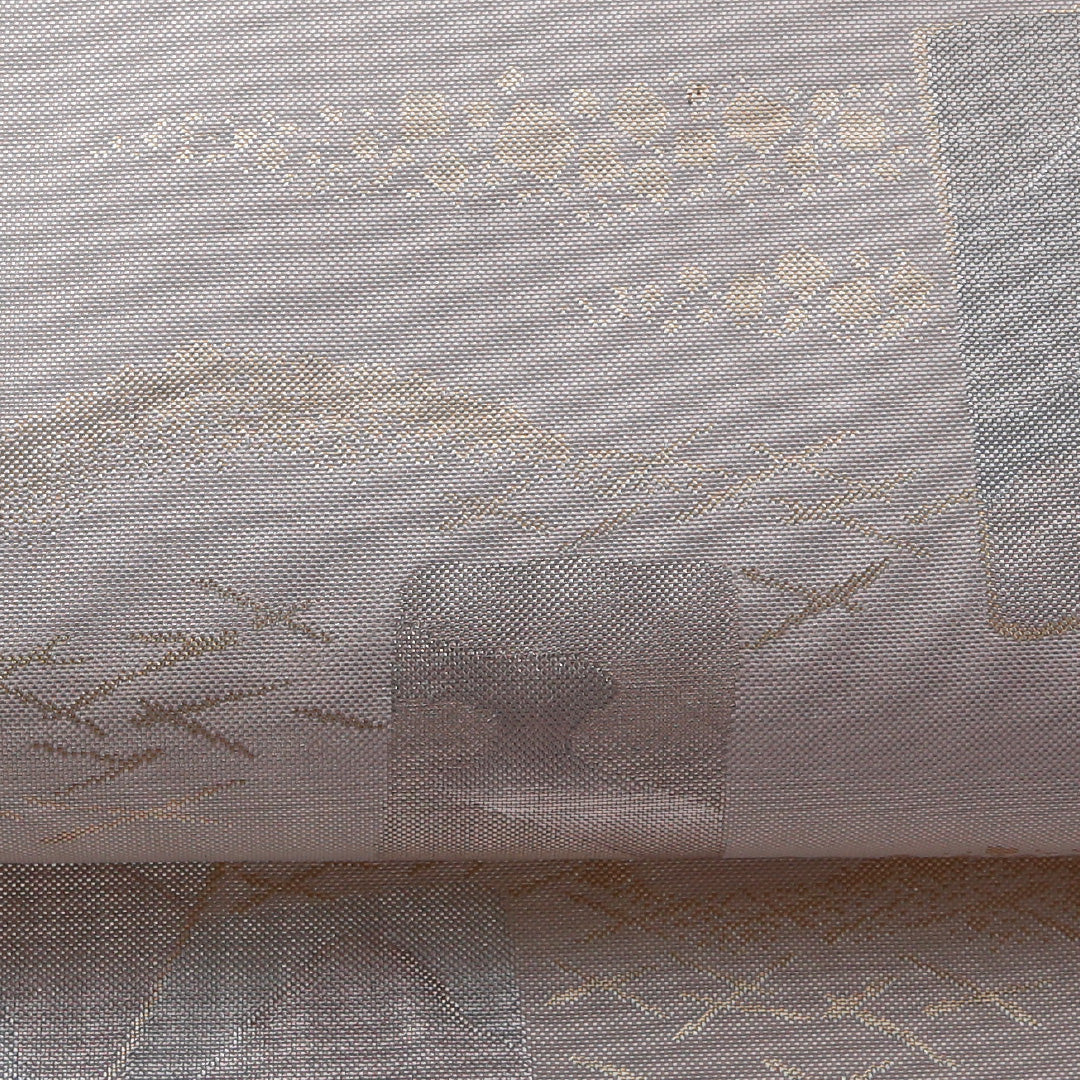 袋帯 帯丈444cm フォーマル 六通 Aランク 正絹 創作柄 銀系 ピンク系 1223-01975