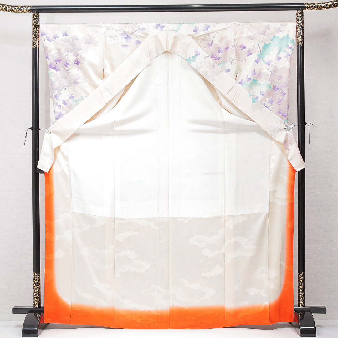 振袖 袷 身丈171cm 裄丈66cm フォーマル Cランク 2XLサイズ 正絹 広衿 鳥 桔梗 1213-F0685