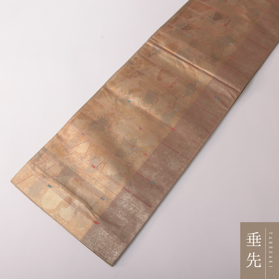 袋帯 帯丈446cm 正絹 六通 インフォーマル 幾何学柄 ベージュ系 1243-01805