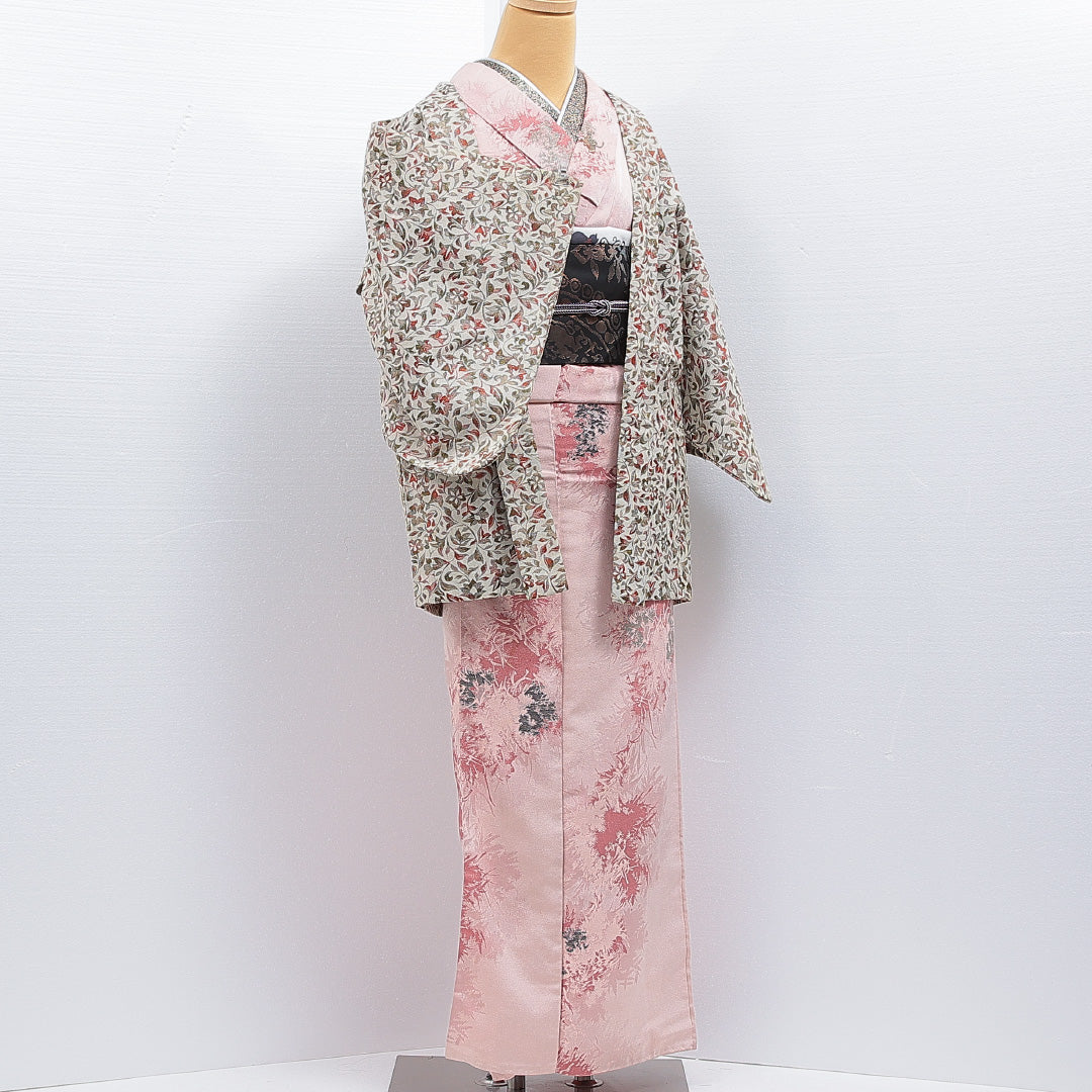 羽織 袷 身丈76cm 裄丈62cm 正絹 Aランク カジュアル Sサイズ 花柄 クリーム系 RP 1232-16151