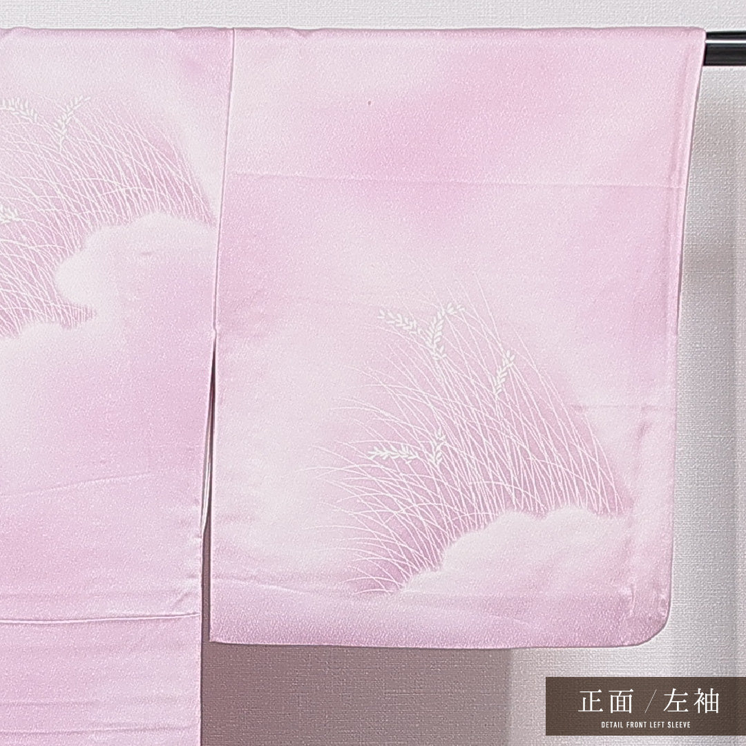 訪問着 袷 身丈154cm 裄丈64cm 正絹 Cランク Sサイズ 広衿 セミフォーマル 御所車 紫系 ピンク系 1212-15646