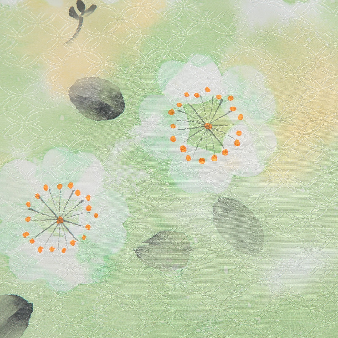 小紋 洗える着物 袷 身丈155cm 裄丈62cm ポリエステル Sランク Mサイズ 広衿 インフォーマル 七宝 桜 緑系 1215-16396