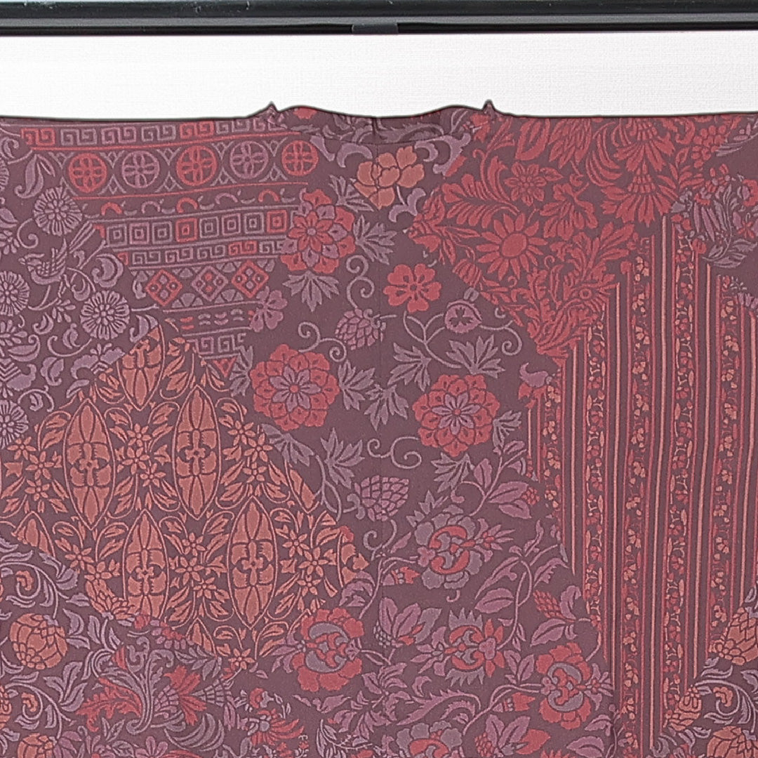 道行コート 袷 身丈86cm 裄丈66cm 正絹 Sランク Mサイズ フォーマル ポケットあり 唐草 縞 紫系 1263-15136