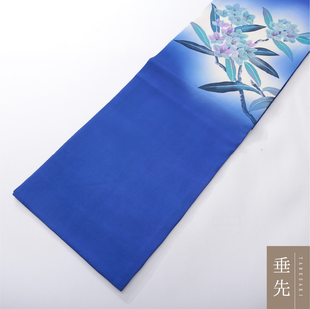 九寸名古屋帯 帯丈380cm カジュアル 開き仕立て ポイント柄 Bランク 正絹 染め帯 塩瀬 花柄 青系 1224-03914