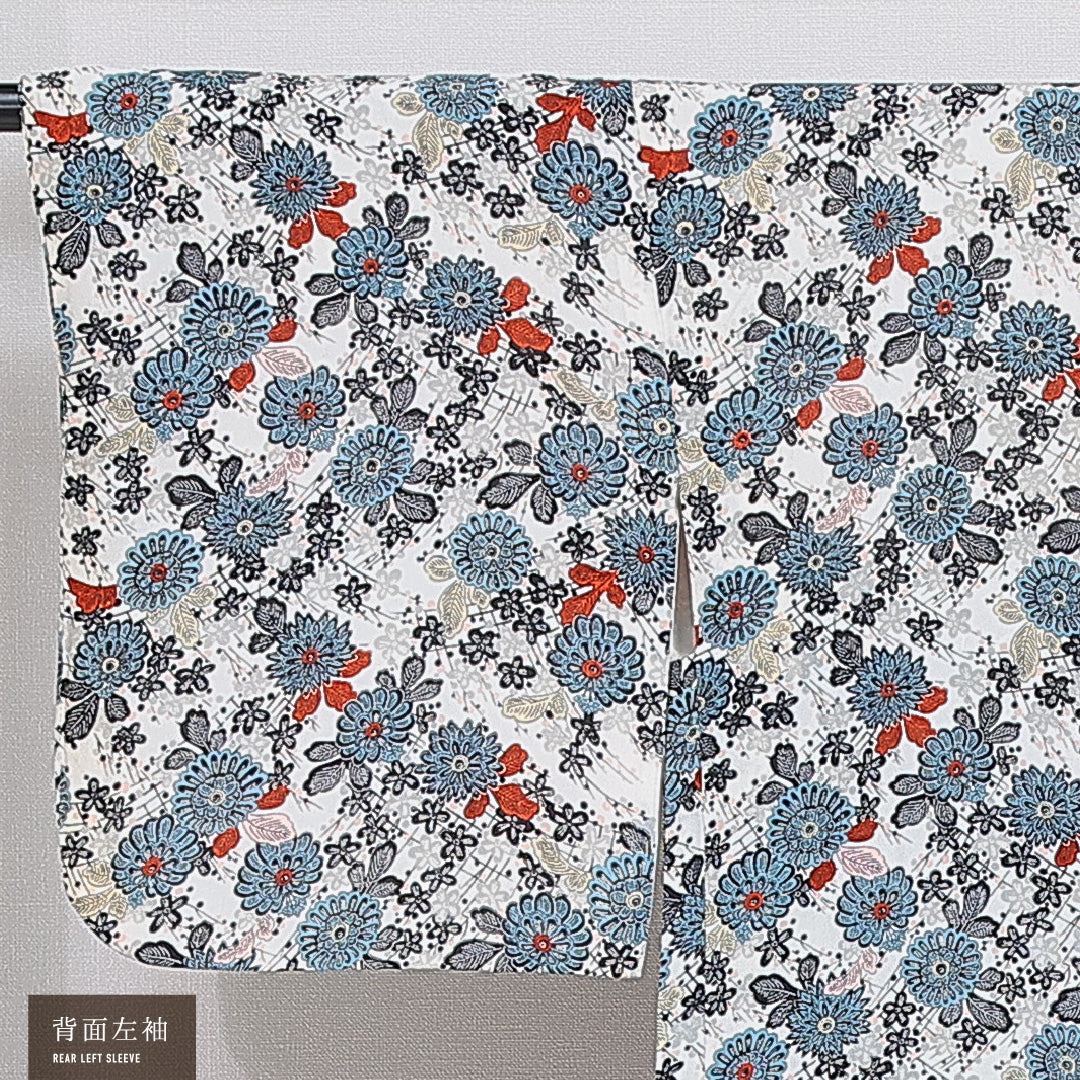 羽織 袷 身丈89cm 裄丈63cm 正絹 Bランク Sサイズ カジュアル 紐あり 菊 白系 多色系 1217-16157