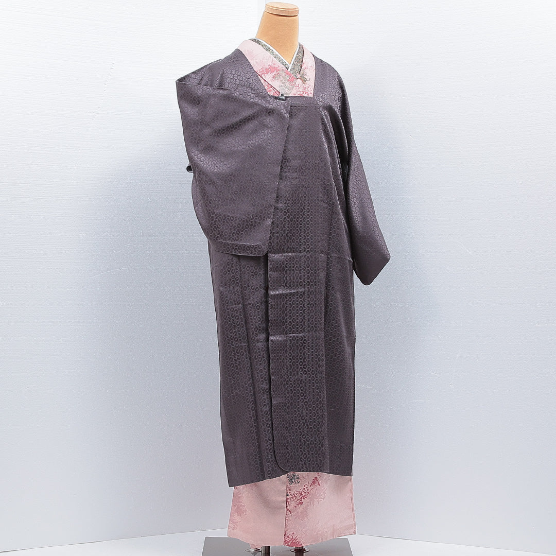 道行コート 洗える着物 単衣 身丈120cm 裄丈63cm ポリエステル Sランク Sサイズ フォーマル ポケットあり 亀甲 グレー系 1263-16863