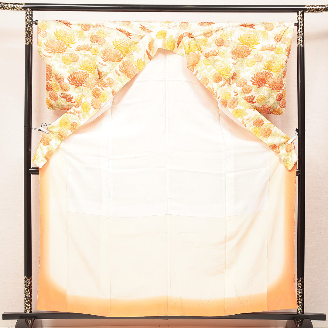 付下げ 洗える着物 袷 身丈161cm 裄丈65cm ポリエステル Aランク Lサイズ 広衿 インフォーマル 菊 小紋 クリーム系 1261-16876