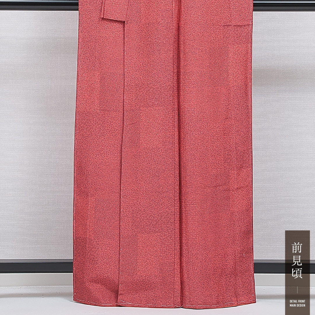 江戸小紋(寄せ柄) 洗える着物 袷 身丈160cm 裄丈65cm ポリエステル Sランク Lサイズ バチ衿 インフォーマル 落款 赤系 1262-16222