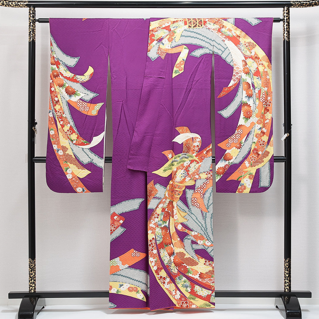 振袖 袷 身丈156cm 裄丈65cm フォーマル Sランク Mサイズ 正絹 広衿 吉祥文様 金駒刺繍 1213-F0629