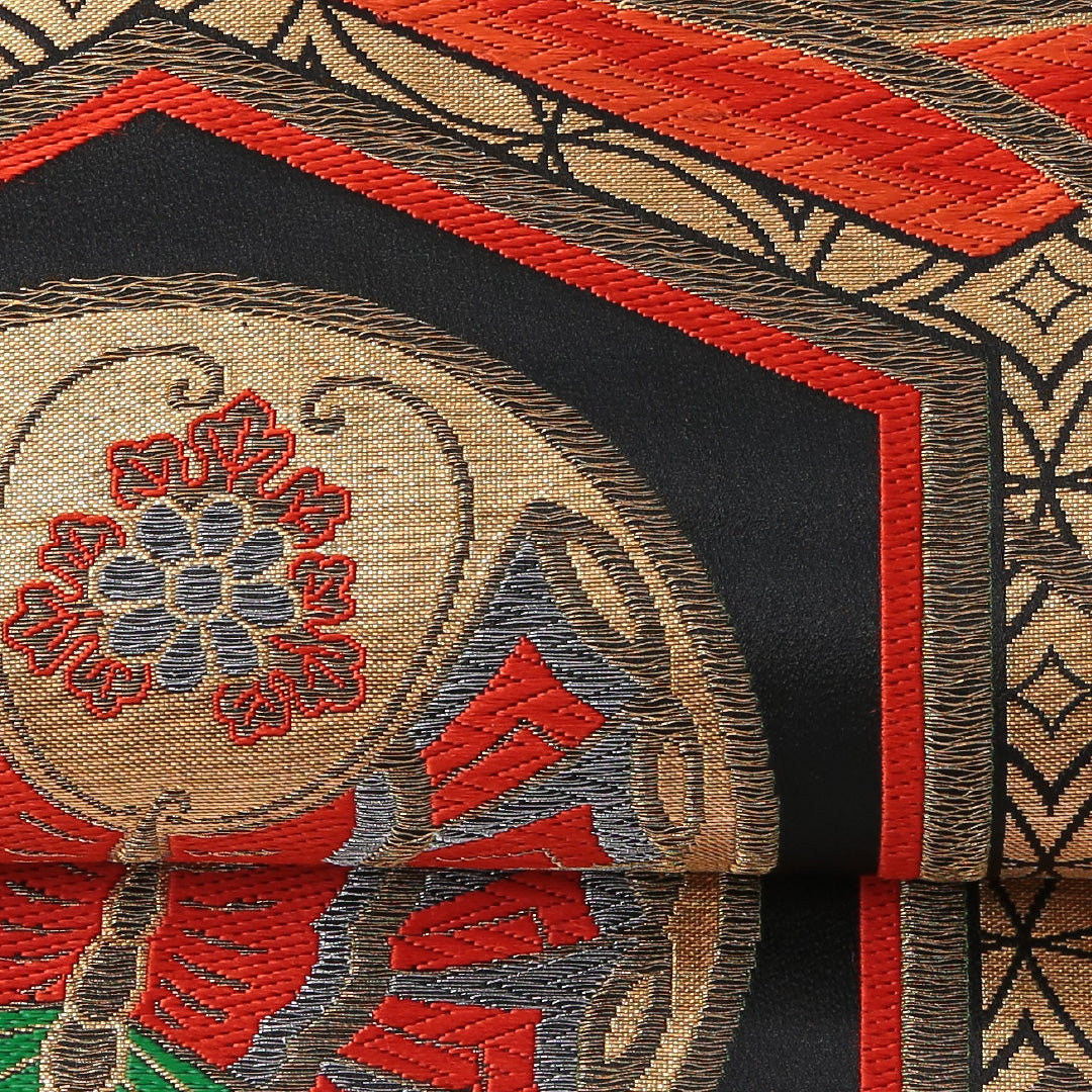 振袖用 袋帯 帯丈416cm 正絹 六通 亀甲 丸文 金系 1243-01746