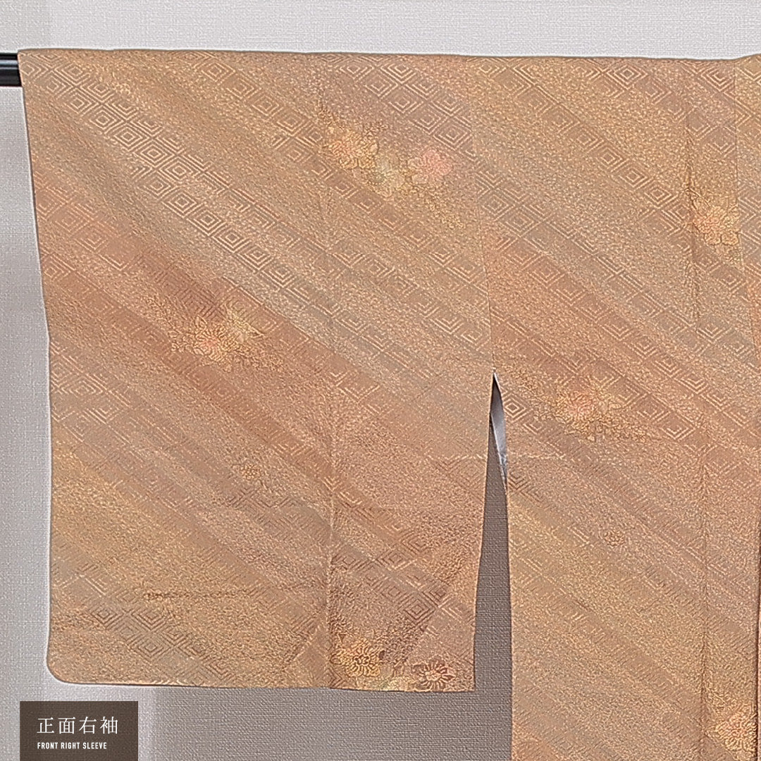 道行コート 袷 身丈86cm 裄丈63cm 正絹 Sランク セミフォーマル Sサイズ ポケットあり 桔梗 茶系 RP 1237-15454