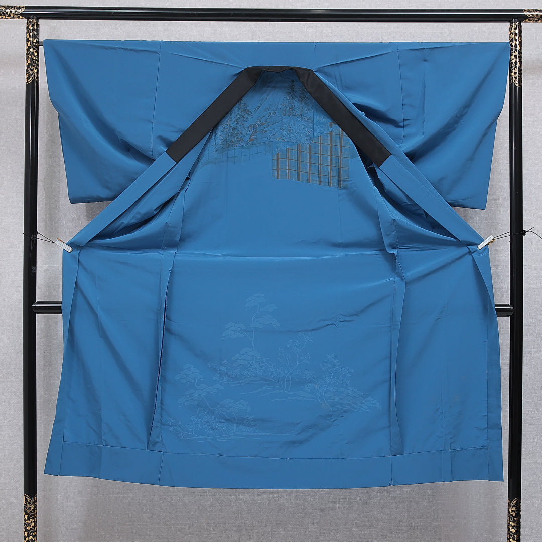 長襦袢 男性用 無双袖 身丈141cm 裄丈65cm 正絹 Aランク Lサイズ 落款 山 青系 RP 1241-16464