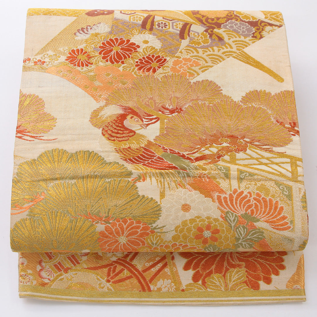 アンティーク 丸帯 帯丈408cm 全通 Cランク 正絹 金系 1223-02200