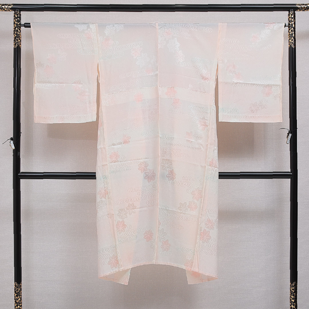長襦袢 単衣 身丈127cm 裄丈64cm 正絹 Sランク Mサイズ 観世水 紅葉 ピンク系 RP 1239-16576