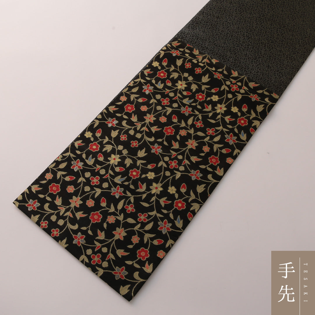 袋帯 帯丈440cm フォーマル 六通 Sランク 正絹 唐草 黒系 金系 1223-01897