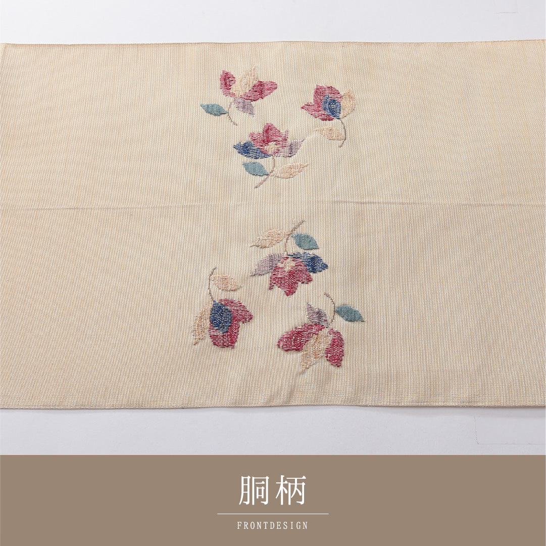 八寸名古屋帯 帯丈360cm カジュアル 松葉仕立て ポイント柄 Aランク 正絹 花柄 クリーム系 1224-03908