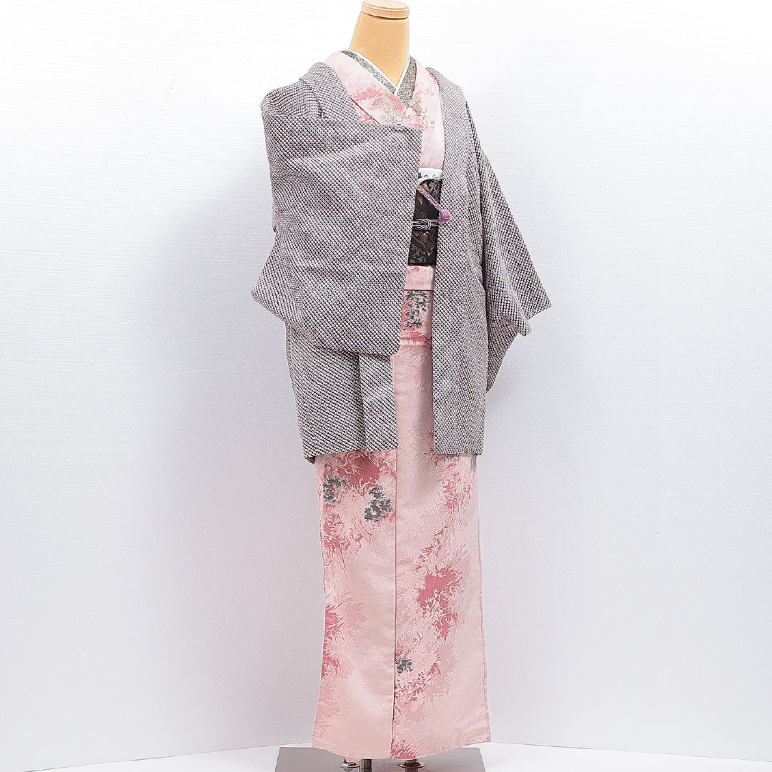 羽織 袷 身丈78cm 裄丈63cm 正絹 Cランク カジュアル Sサイズ 紐あり 鹿の子柄 紫系 LP 1232-16443