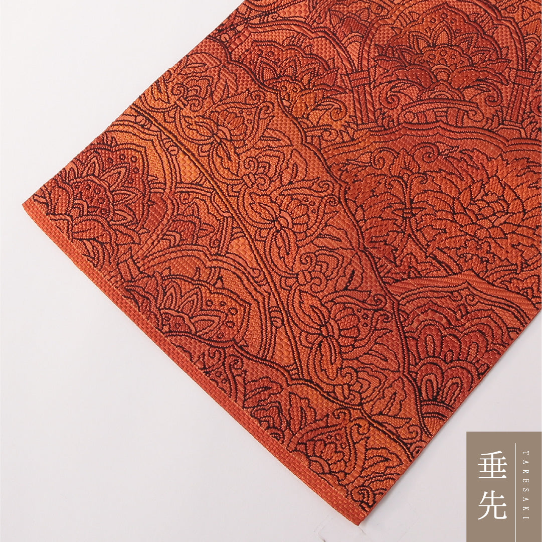 八寸名古屋帯 Sランク 帯丈364cm 正絹 六通 松葉仕立て 織り インフォーマル 宝相華 朱系 LP 1245-03183