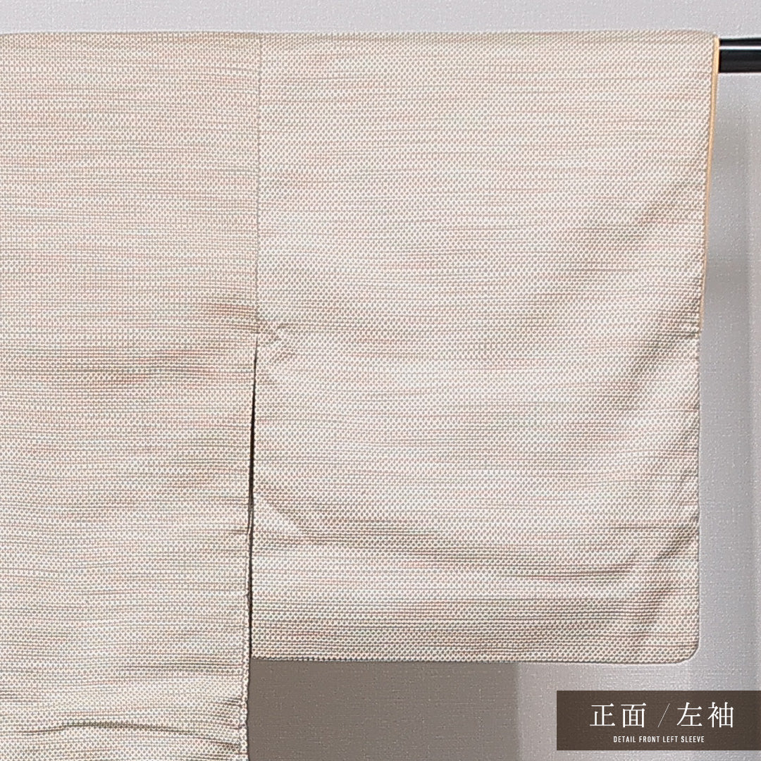 紬 袷 身丈158cm 裄丈62cm 正絹 Sランク カジュアル 広衿 Mサイズ 十字絣 クリーム系 RP 1223-15778