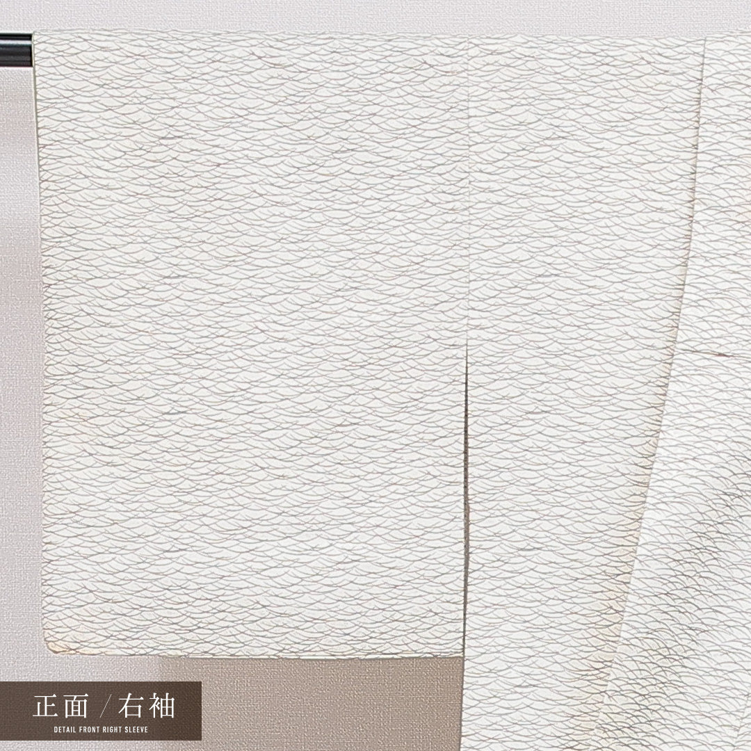 洗える着物 小紋 袷 身丈162cm 裄丈62cm ポリエステル Cランク インフォーマル 広衿 Lサイズ 芝草 クリーム系 LP 1221-16005