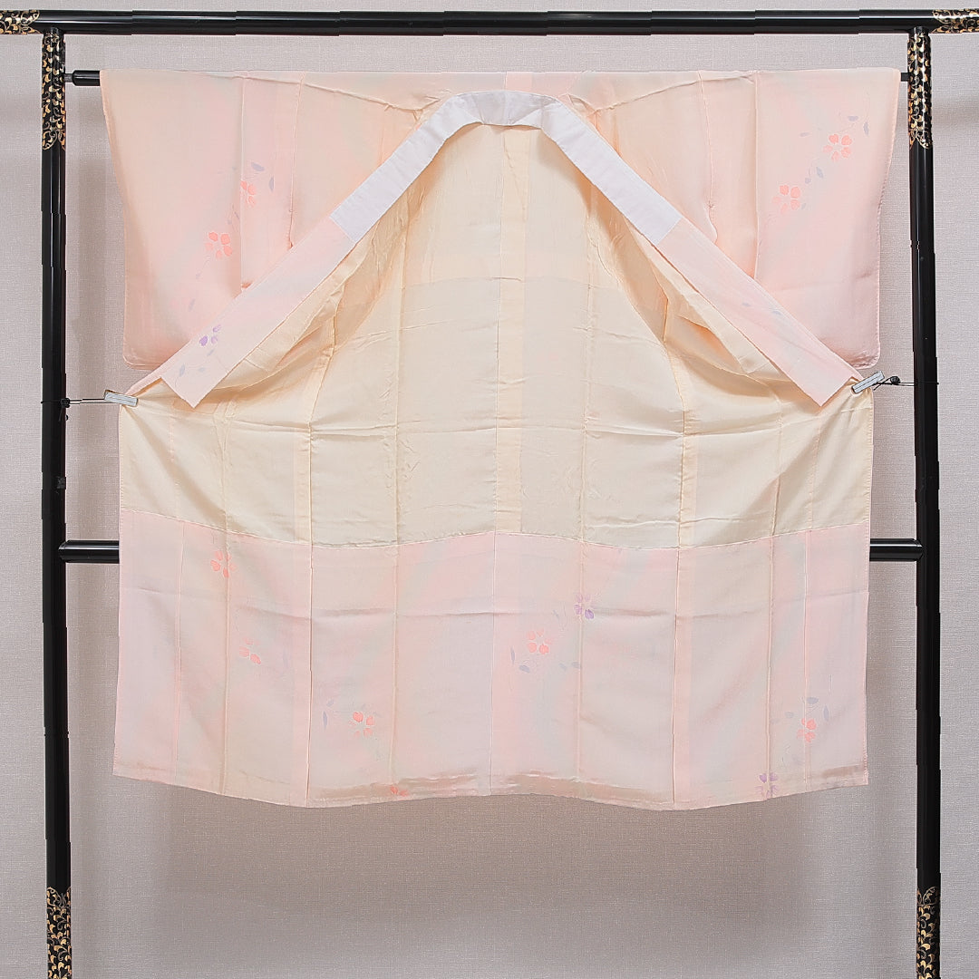 長襦袢 無双袖 身丈127cm 裄丈64cm 正絹 Sランク Mサイズ 花柄 ピンク系 RP 1239-16574