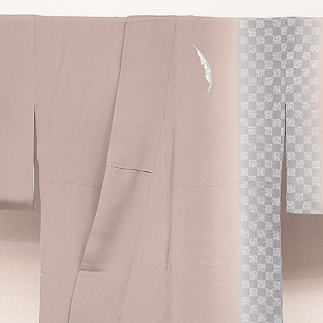 付下げ 袷 身丈174cm 裄丈68cm 正絹 Cランク 2XLサイズ 広衿 インフォーマル 市松 創作柄 グレー系 1261-16879