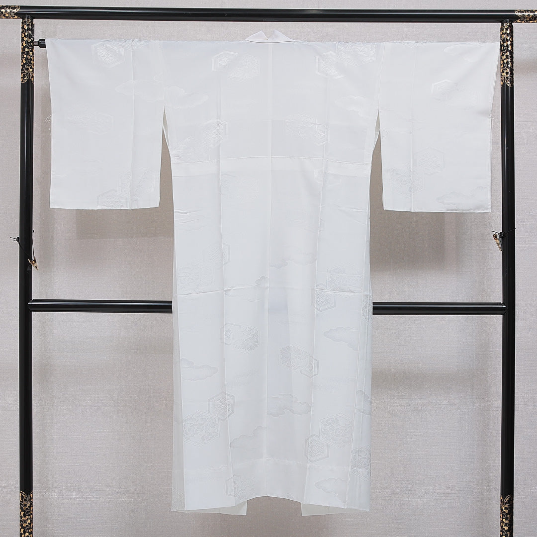 長襦袢 無双袖 身丈137cm 裄丈65cm 正絹 Aランク 2XLサイズ 亀甲 白系 RP 1239-16552
