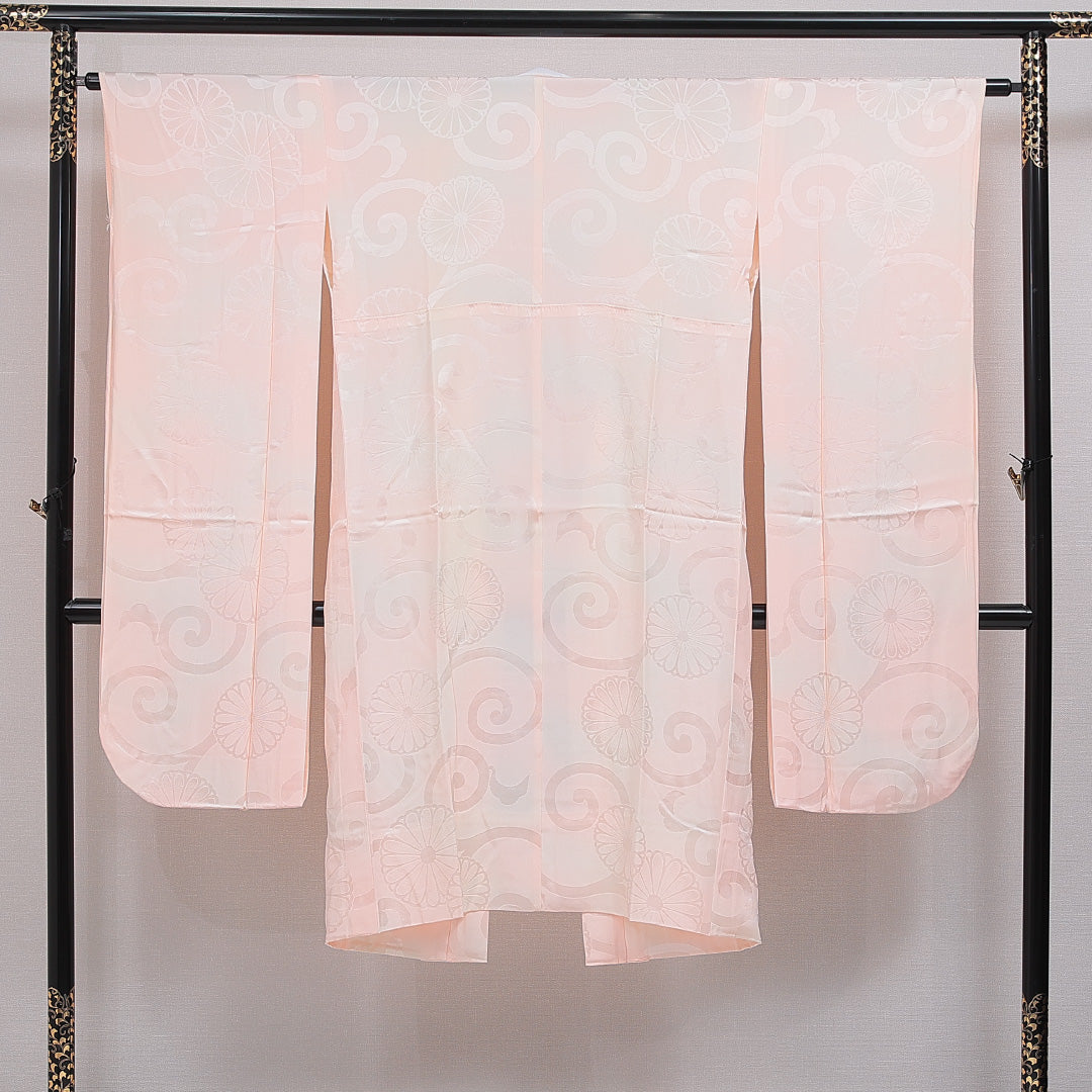 振袖用 長襦袢 無双袖 身丈124cm 裄丈63cm 正絹 Sランク Mサイズ 唐華 菊 ピンク系 M4 1240-16530