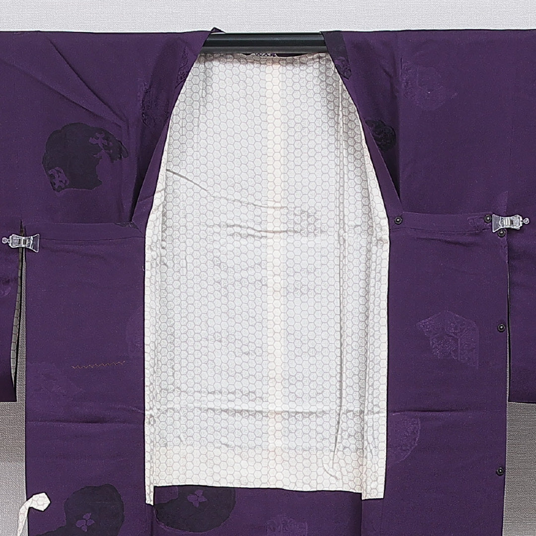 道行コート 袷 身丈90cm 裄丈64cm 正絹 Cランク セミフォーマル Mサイズ ポケットあり 創作柄 レトロ 個性的 紫系 RP 1237-16145