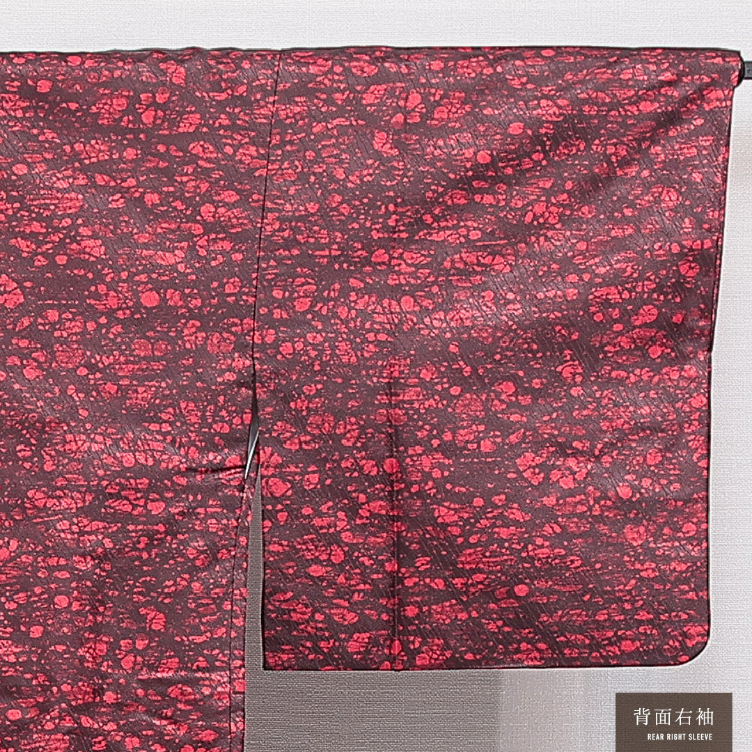 洗える着物 道中着 袷 身丈83cm 裄丈65cm ポリエステル Sランク セミフォーマル Mサイズ 紐あり 抽象柄 赤系 RP 1236-16458