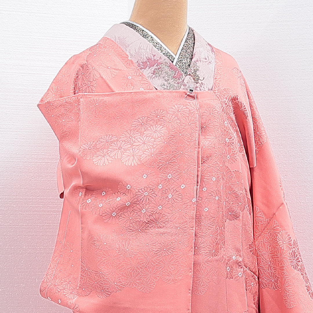 道行コート 袷 身丈85cm 裄丈63cm 正絹 Sランク セミフォーマル Sサイズ 菊 ピンク系 RP 1237-16194
