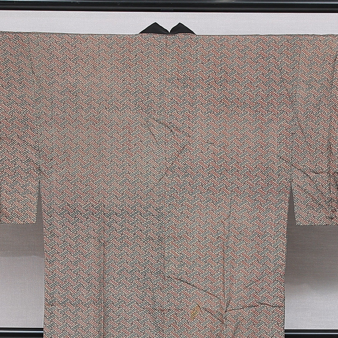 長襦袢 男性用 無双袖 身丈144cm 裄丈70cm 正絹 Bランク Lサイズ 紗綾型 茶系 RP 1241-16712
