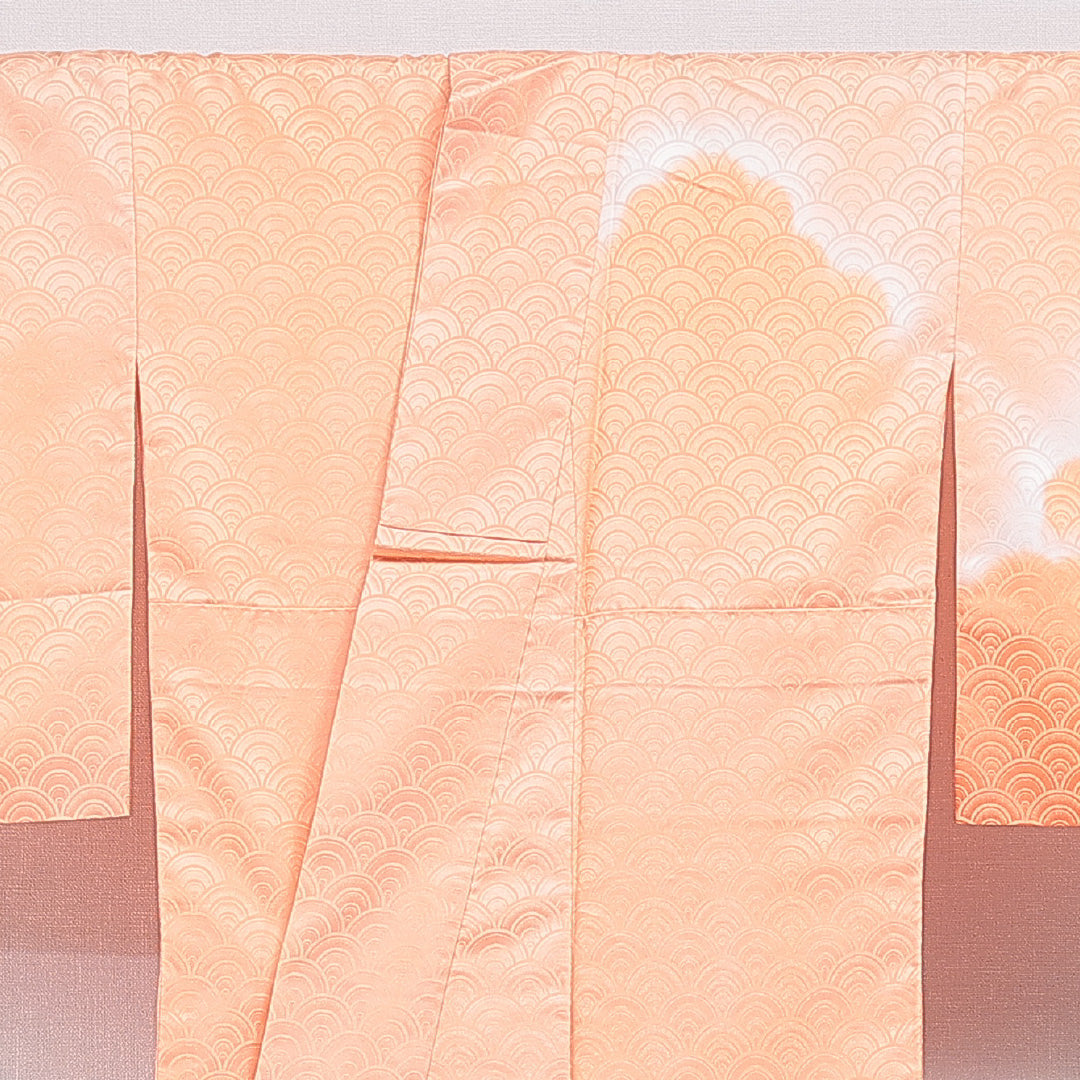 付下げ 洗える着物 袷 身丈162cm 裄丈66cm ポリエステル Bランク Lサイズ 広衿 インフォーマル 紋意匠 青海波 雲取り 朱系 1261-16315