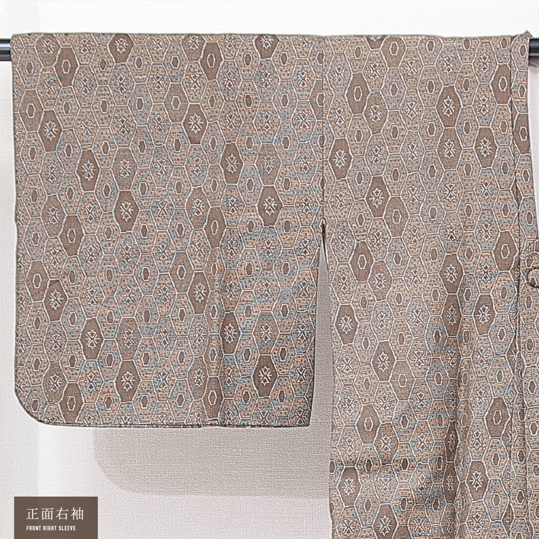 道行コート 袷 身丈83cm 裄丈62cm 正絹 Aランク カジュアル Sサイズ 亀甲 茶系 RP 1237-15160