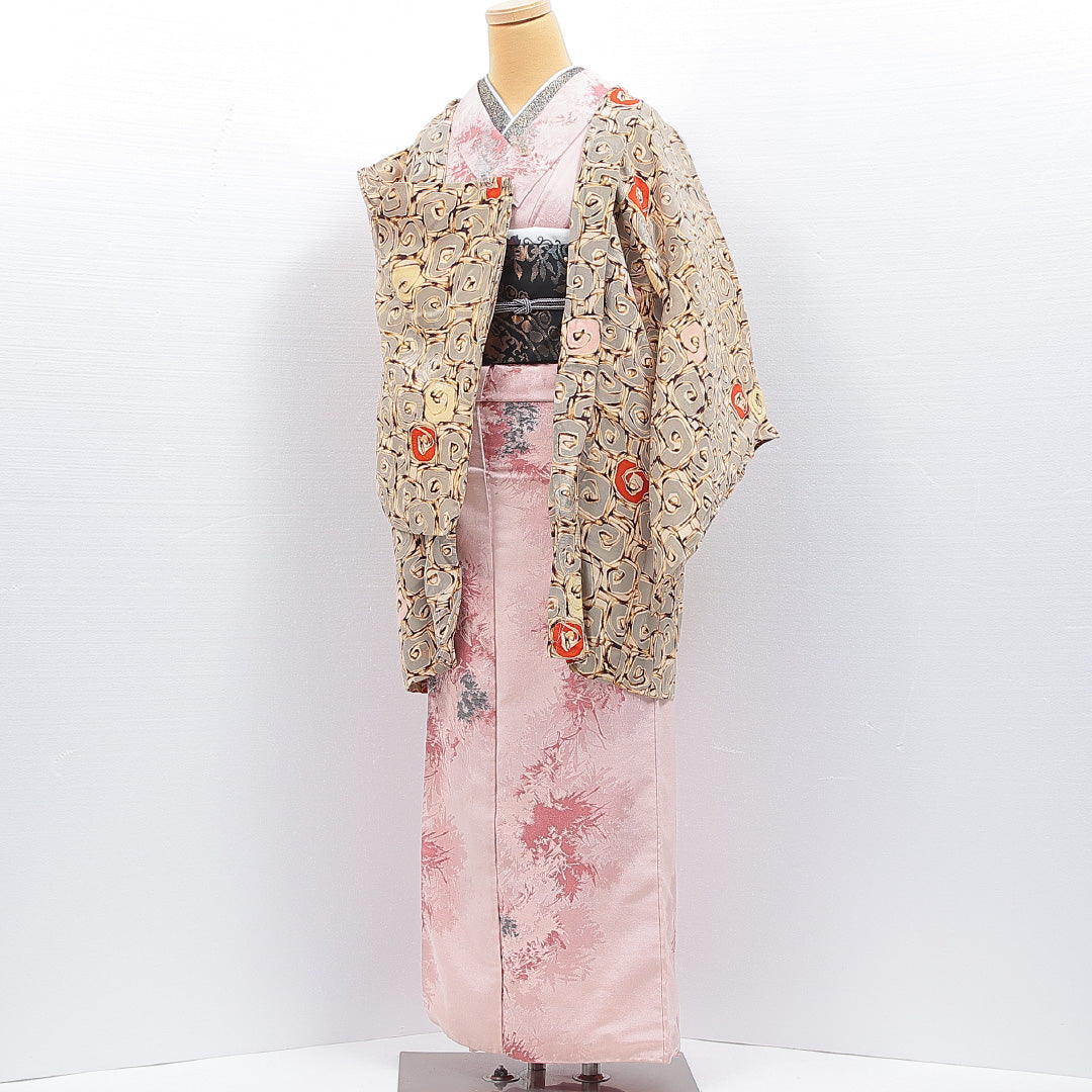 羽織 袷 身丈84cm 裄丈62cm 正絹 Sランク カジュアル Sサイズ 創作柄 茶系 RP 1232-16808