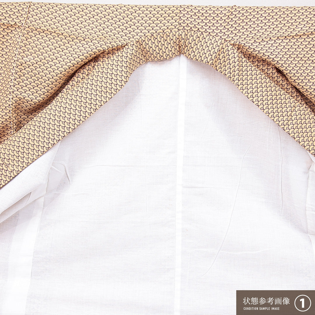 小紋 袷 身丈150cm 裄丈60cm 正絹 Aランク Sサイズ バチ衿 インフォーマル 古典柄 ベージュ系 1215-15105