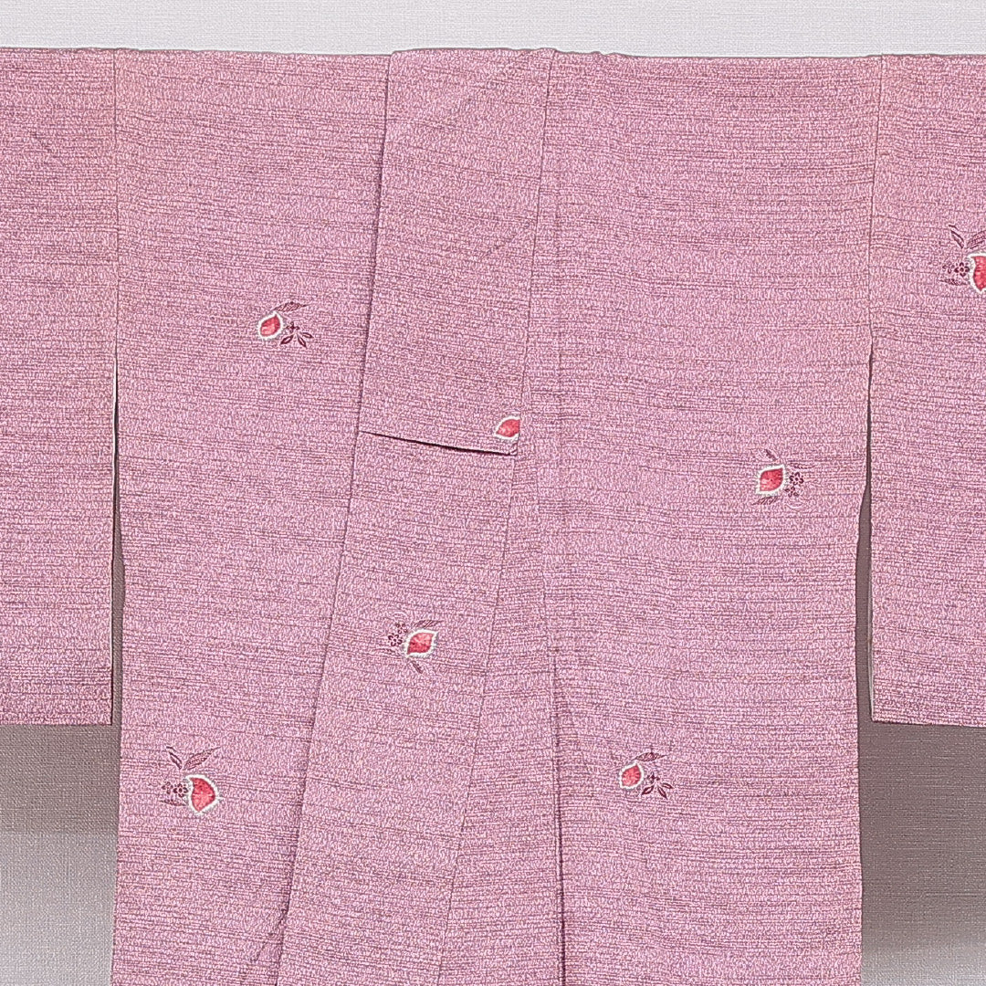 小紋 袷 身丈165cm 裄丈64cm 正絹 Aランク XLサイズ 広衿 インフォーマル 部分絞り 花柄 紫系 1215-16667