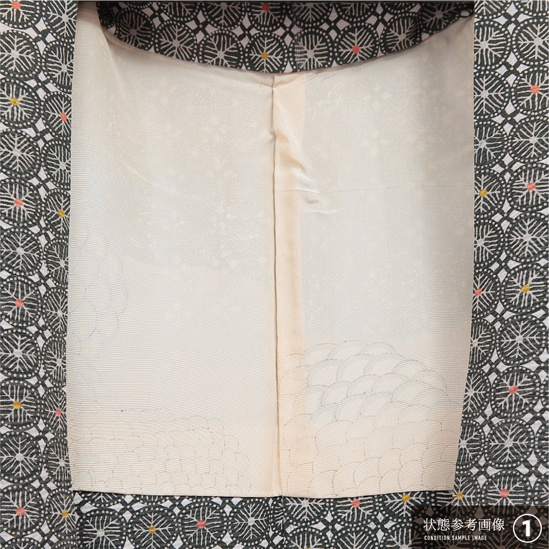 羽織 袷 身丈82cm 裄丈63cm 正絹 Aランク カジュアル Sサイズ 紐あり 創作柄 緑系 RP 1232-16195