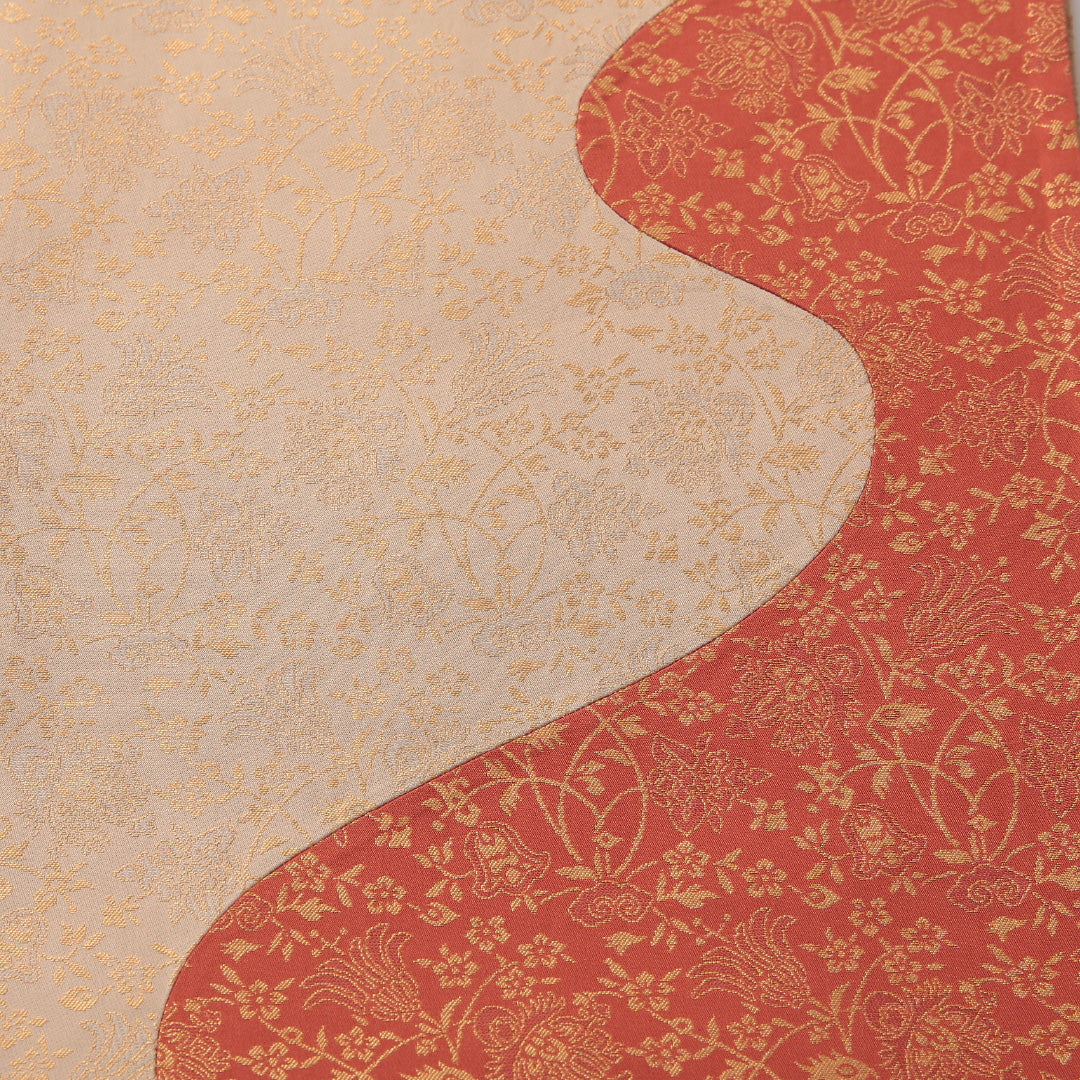 袋帯 帯丈448cm セミフォーマル ポイント柄 未仕立て 帯芯なし Aランク 正絹 唐草 クリーム系 朱系 1223-01888