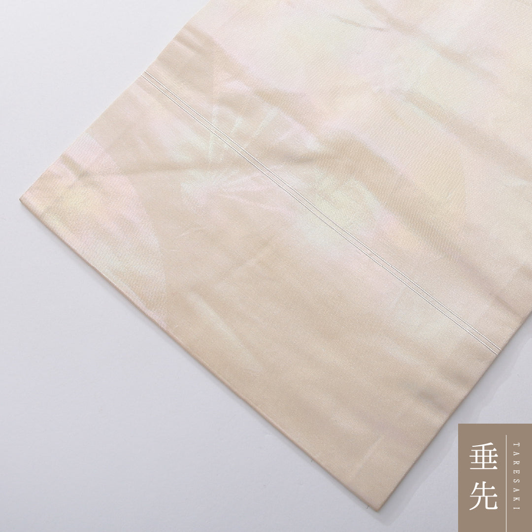 九寸名古屋帯 帯丈355cm セミフォーマル 名古屋仕立て ポイント柄 Bランク 正絹 引箔 扇 クリーム系 1224-03906