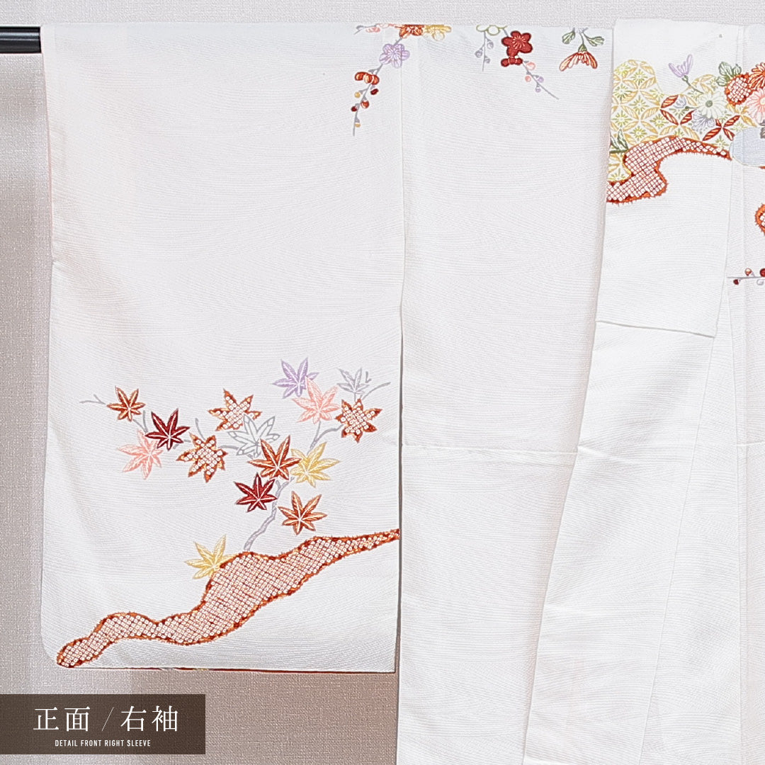 訪問着 洗える着物 袷 身丈158cm 裄丈64cm ポリエステル Aランク Mサイズ 広衿 セミフォーマル 吉祥文様 白系 1212-16264