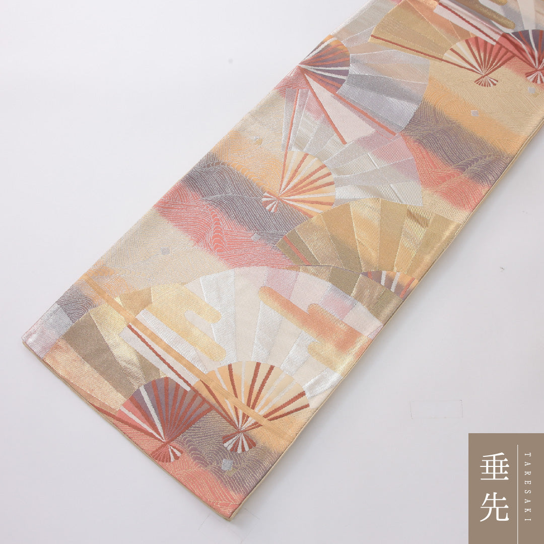 袋帯 帯丈432cm フォーマル 六通 帯芯なし Sランク 正絹 扇 エ霞 多色系 1223-02239
