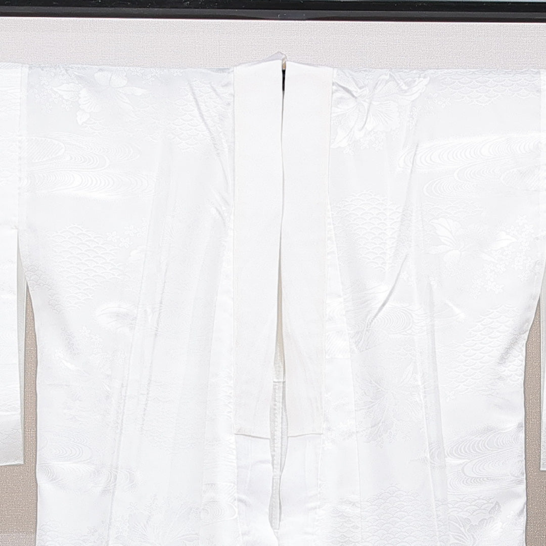 夏物 長襦袢 絽 身丈132cm 裄丈64cm 正絹 Sランク XLサイズ 流水 花柄 白系 RP 1239-15417