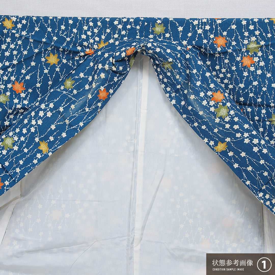 小紋 袷 身丈167cm 裄丈64cm 正絹 Bランク インフォーマル 広衿 XLサイズ 菊 楓 青系 HP 1221-15938