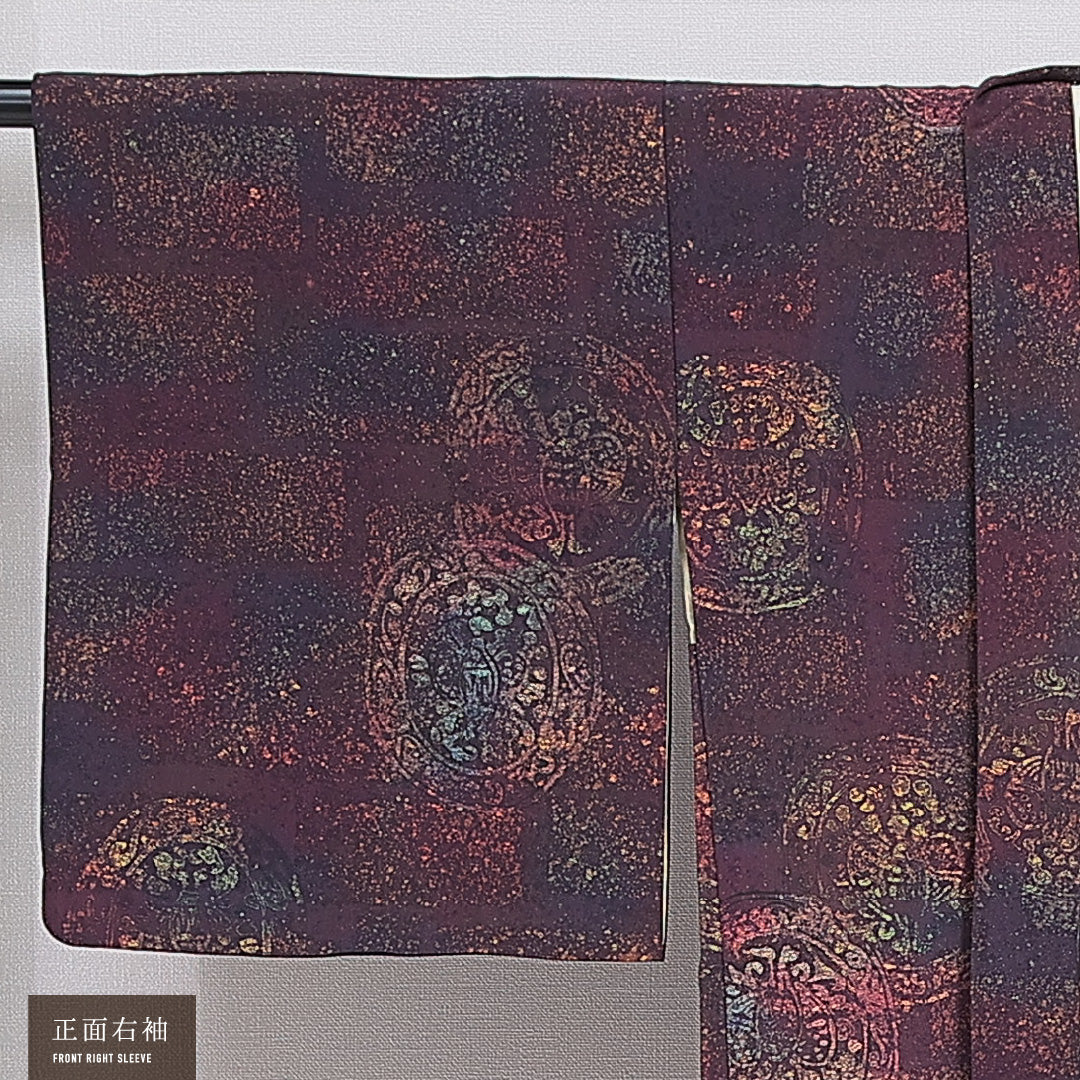 羽織 袷 身丈83cm 裄丈64cm 正絹 Sランク カジュアル Mサイズ 紐あり 丸文 茶系 M4 1232-16187