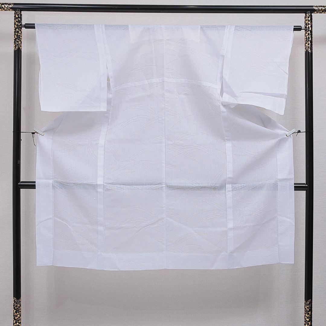 夏物 洗える着物 麻の長襦袢 夏物 身丈129cm 裄丈62cm 麻 Sランク Lサイズ 笹 白系 M4 1239-16586