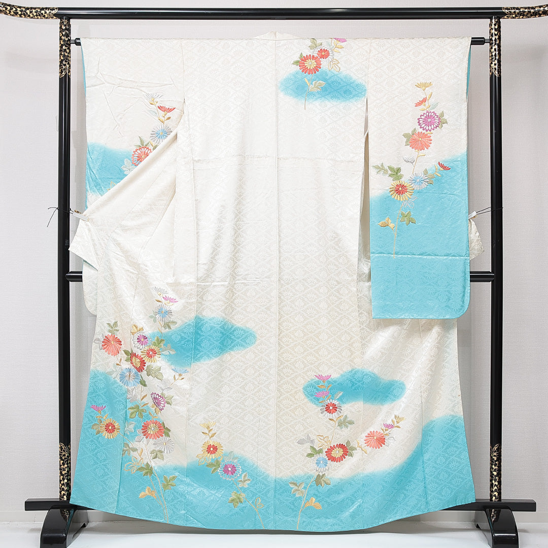 振袖 袷 身丈163cm 裄丈60cm フォーマル Cランク Lサイズ 正絹 広衿 松皮菱 菊 1213-F0672